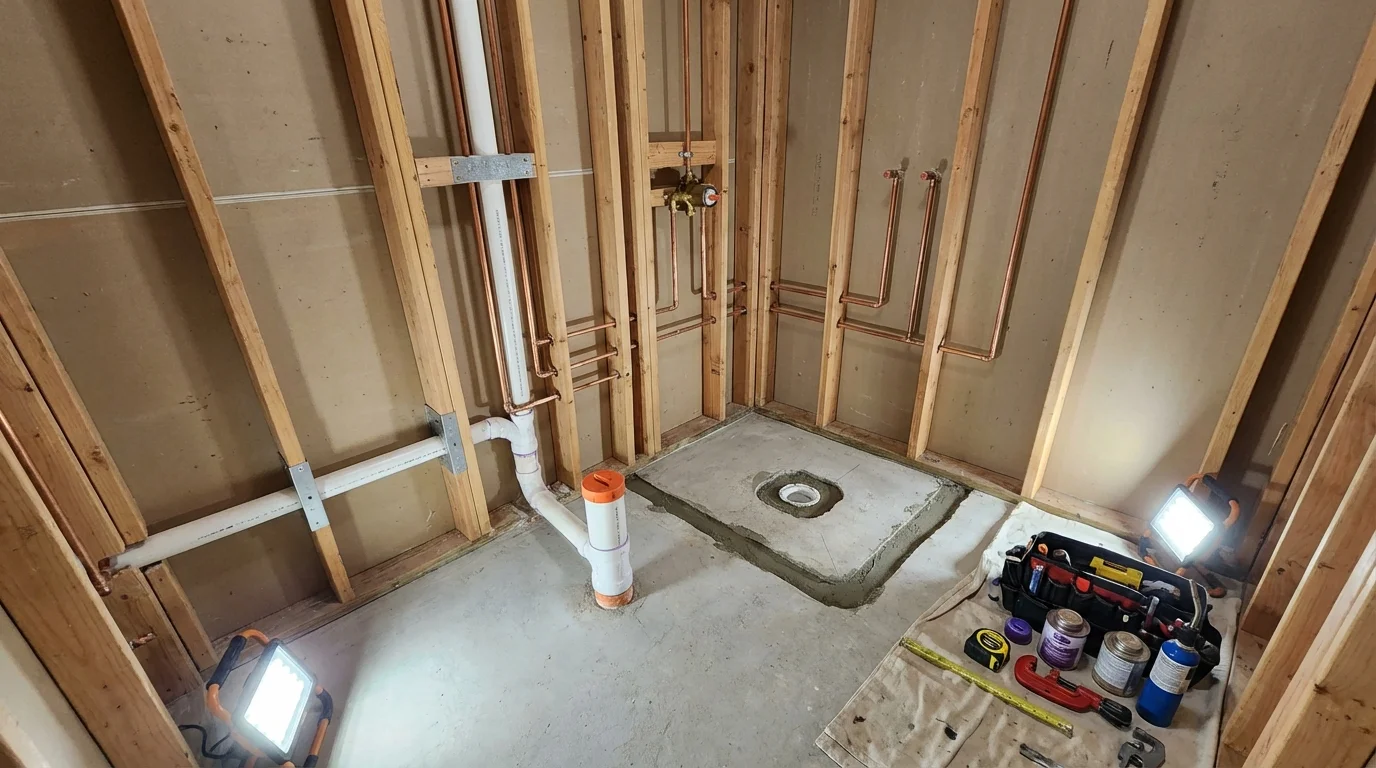 Bathroom rough-in plumbing during remodel by Johns Plumbing LLC in Pahrump