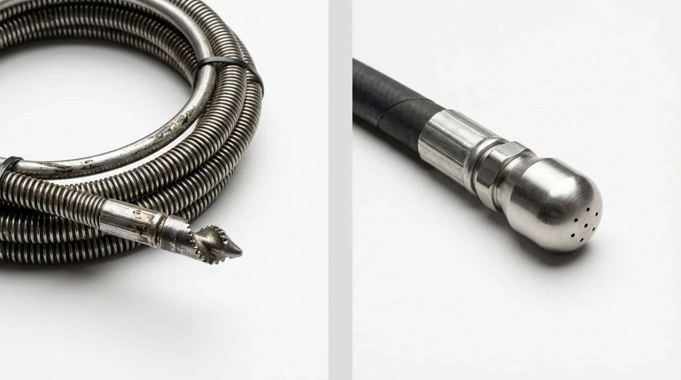 Drain snake cable and hydro jetting nozzle used for drain cleaning in Pahrump, NV