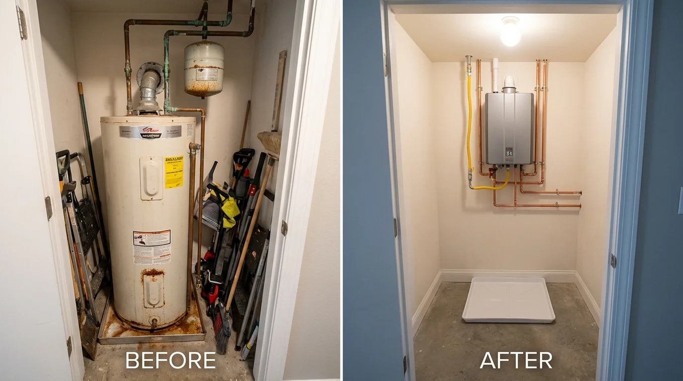 Tank water heater versus wall-mounted tankless unit comparison for Pahrump, NV homeowners