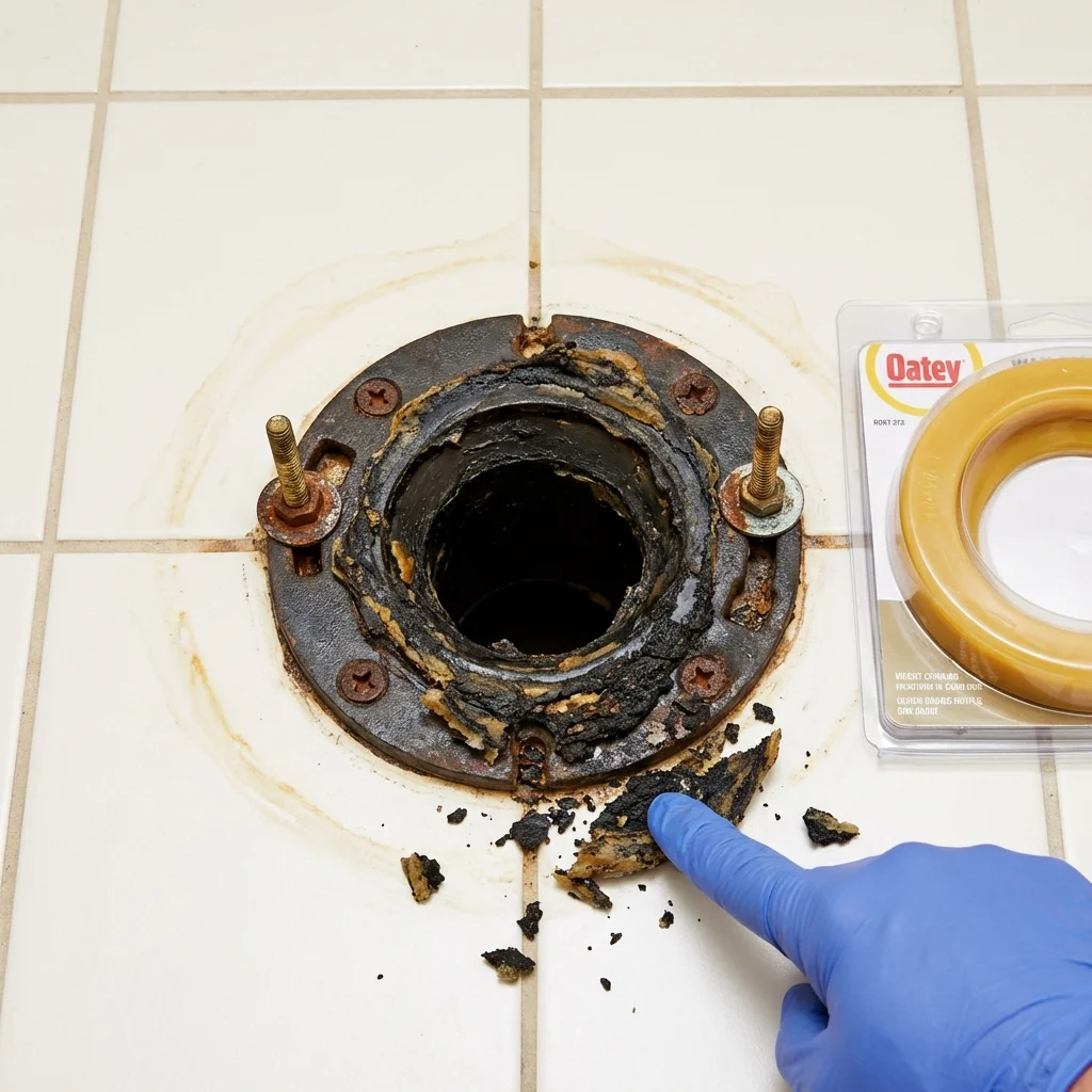 Failed wax ring showing water seepage at the base of a toilet in a Pahrump, NV home
